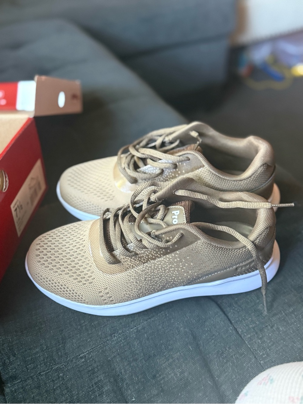 Propet Women's Tan Mesh Lace-Up Athletic Sneakers